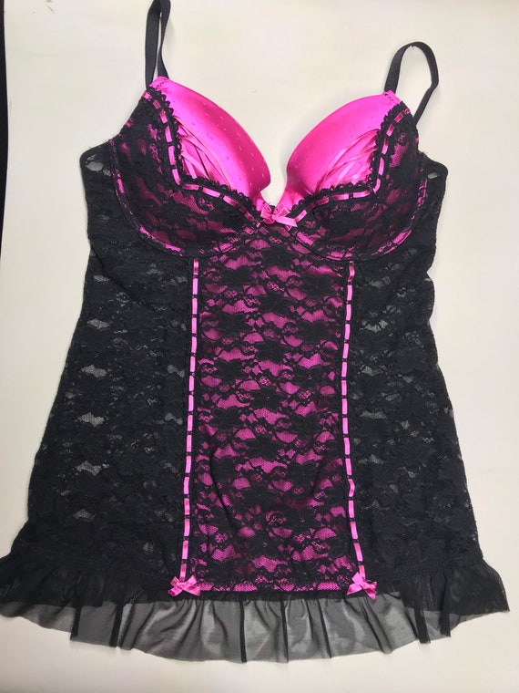 Vintage black and pink lace corset top with straps - image 6