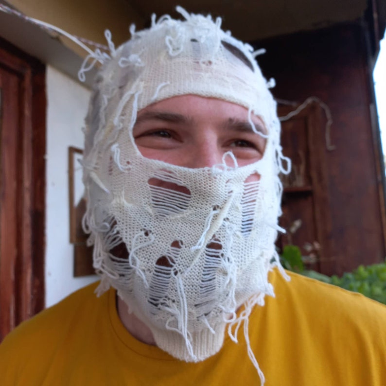 Distressed White Balaclava Mask. Ski Mask. Full Face Mask. Fuzzy ...