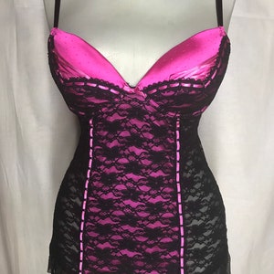 Vintage black and pink lace corset top with straps
