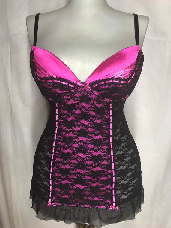 Vintage black and pink lace corset top with straps - image 1