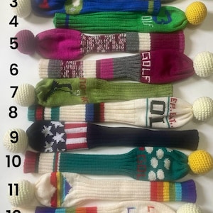 golf headcovers.  Hand Knit Golf Club Headcovers – Choose by Number | Driver, Wood or Hybrid Colorful Gift for Golfers