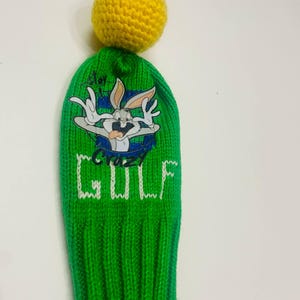 golf headcover with funny print and crochet pom pom .driver, fairway wood .hybrid .custom .personalized