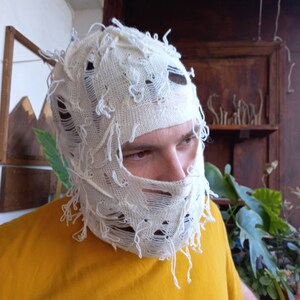 distressed white balaclava mask. ski mask. full face mask. fuzzy  balaclava . kill dyll ski mask