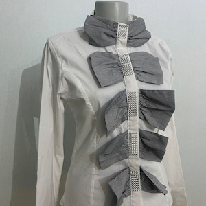 vintage statement white bow blouse with beads