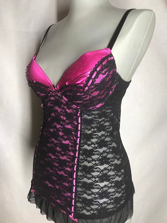 Vintage black and pink lace corset top with straps - image 2