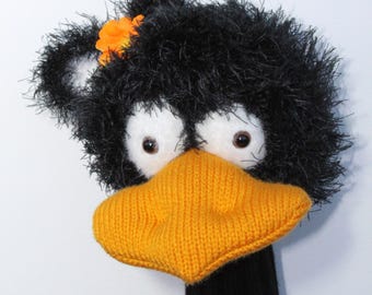 Divertida funda tejida a mano para palo de golf - Regalo personalizado - Funda de palo de golf Black Bird - Funda tejida única para driver - Accesorio de golf divertido