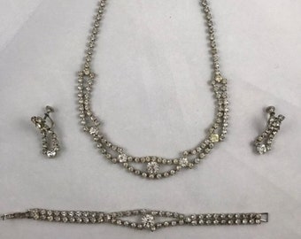 Antique 1950's Rhinestone Jewelry Set