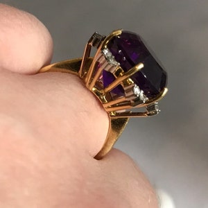 18k Gold and Platinum Diamond and Amethyst Ring image 7