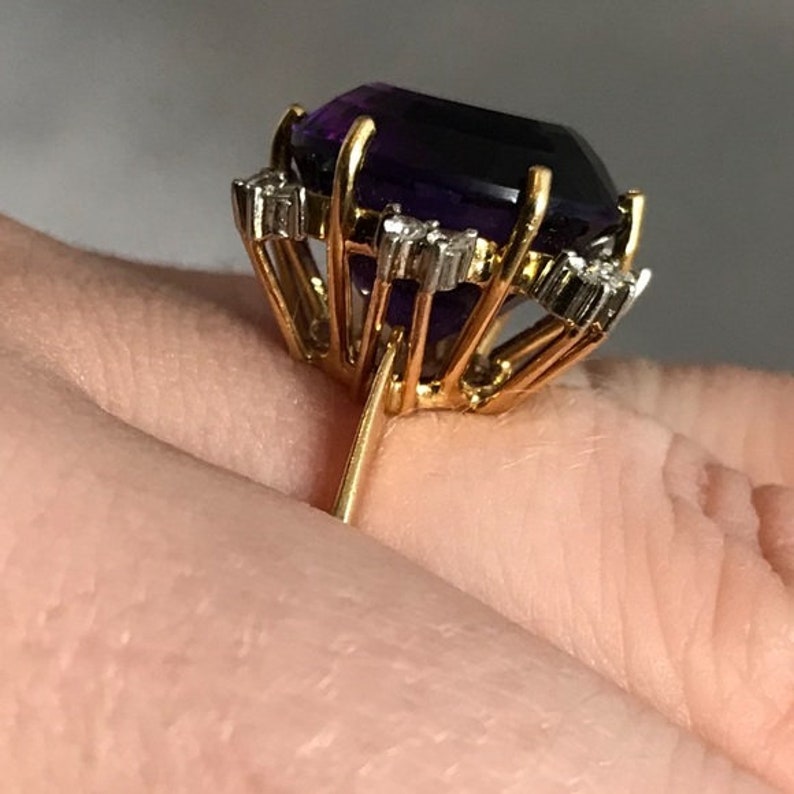 18k Gold and Platinum Diamond and Amethyst Ring image 8