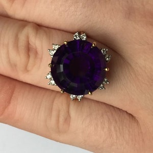 18k Gold and Platinum Diamond and Amethyst Ring image 4