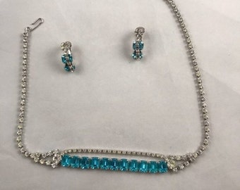 Antique 1950's Rhinestone Necklace and Earring Set
