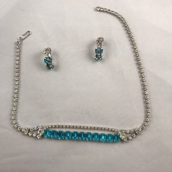 Antique 1950's Rhinestone Necklace and Earring Set - image 1