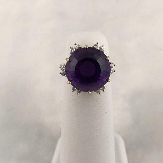 18k Gold and Platinum Diamond and Amethyst Ring - image 5