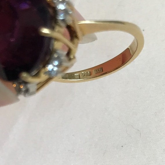 18k Gold and Platinum Diamond and Amethyst Ring - image 9