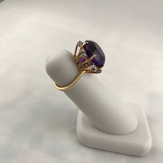 18k Gold and Platinum Diamond and Amethyst Ring - image 3