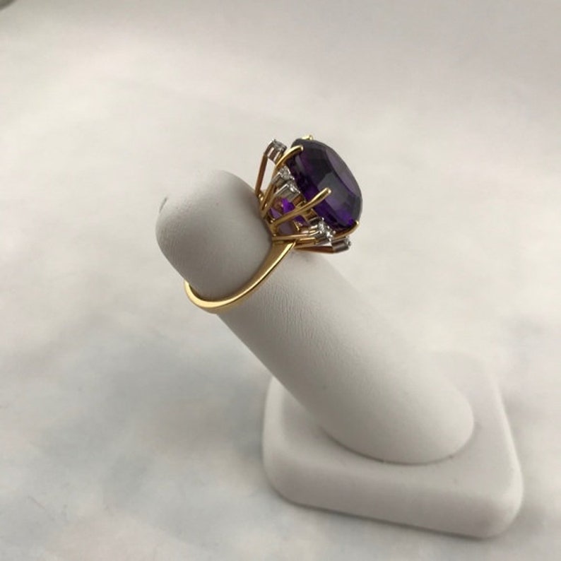 18k Gold and Platinum Diamond and Amethyst Ring image 3