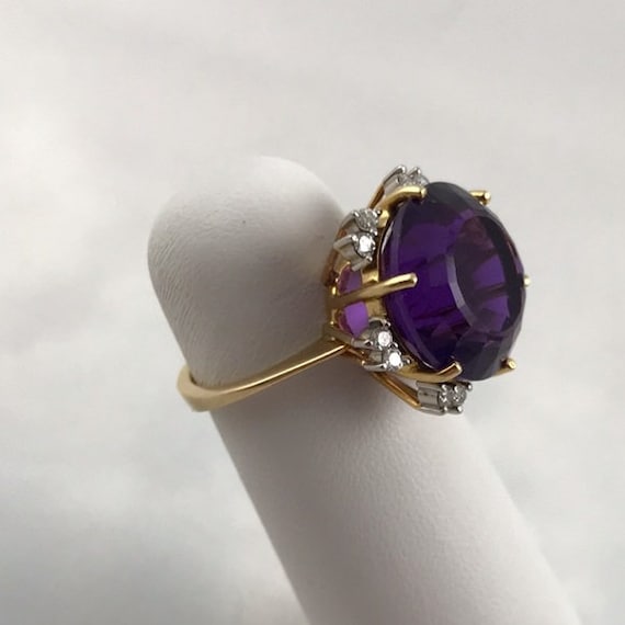 18k Gold and Platinum Diamond and Amethyst Ring - image 2