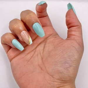 Light blue press ons nails, short coffin press on nails