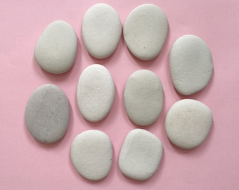 Extra Large Flat Stones 7-9 cm, 10 Pieces, Sea Rocks, White Smooth Stones for Painting, Beach Pebbles, Coastal Stone Art Supply