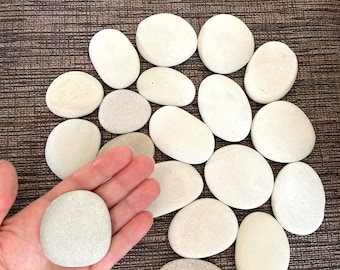 Large Flat Stones 5-6 cm Lot 15 Pieces, Sea Rocks, White Smooth Stones for Painting, Beach Pebbles, Coastal Stone Art Supply