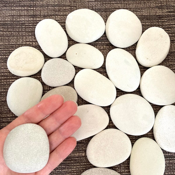 Large Flat Stones 5-6 cm Lot 15 Pieces, Sea Rocks, White Smooth Stones for Painting, Beach Pebbles, Coastal Stone Art Supply