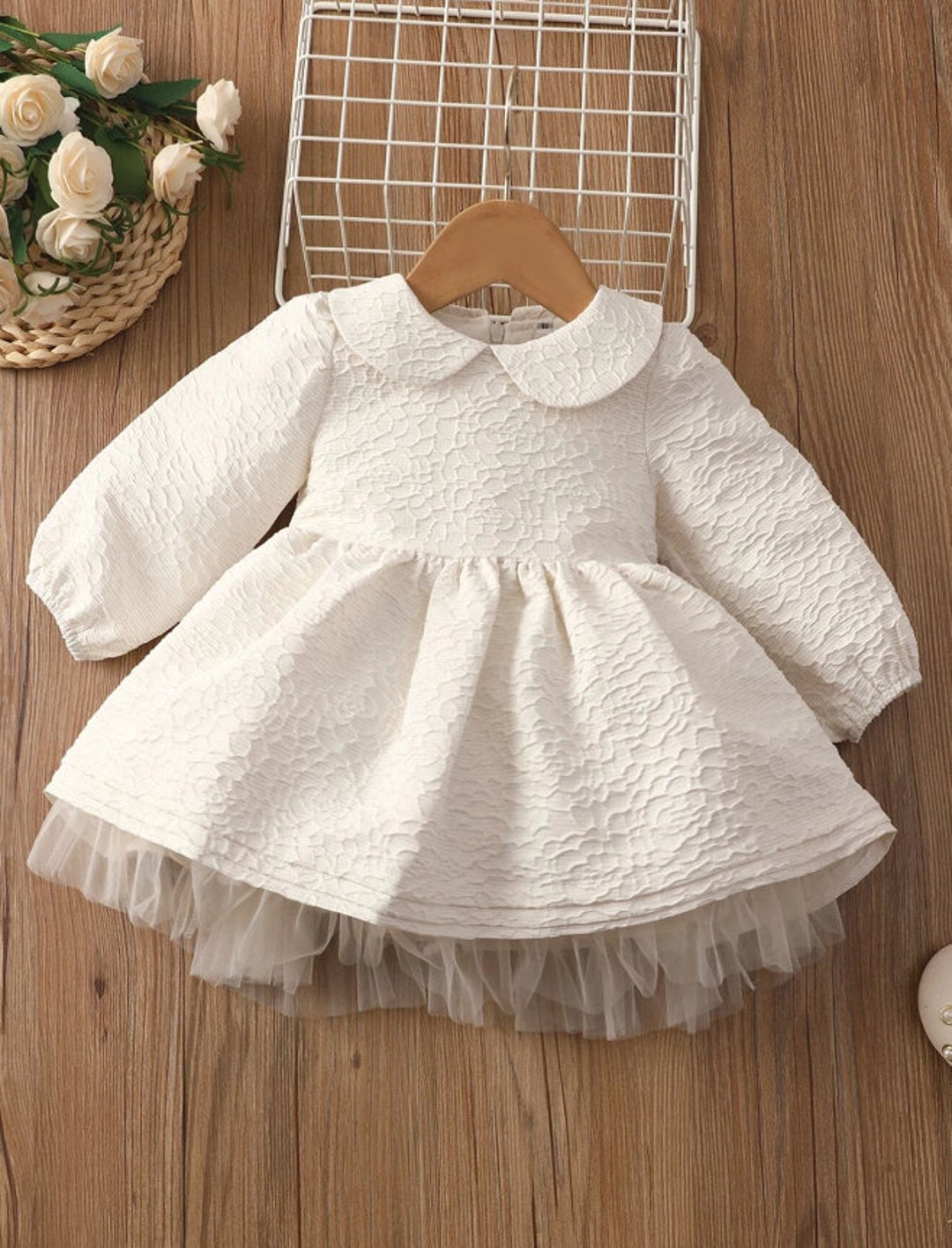 Baby Peter-pan Collar Mesh Hem Dress Winter Cute Baby Dress - Etsy