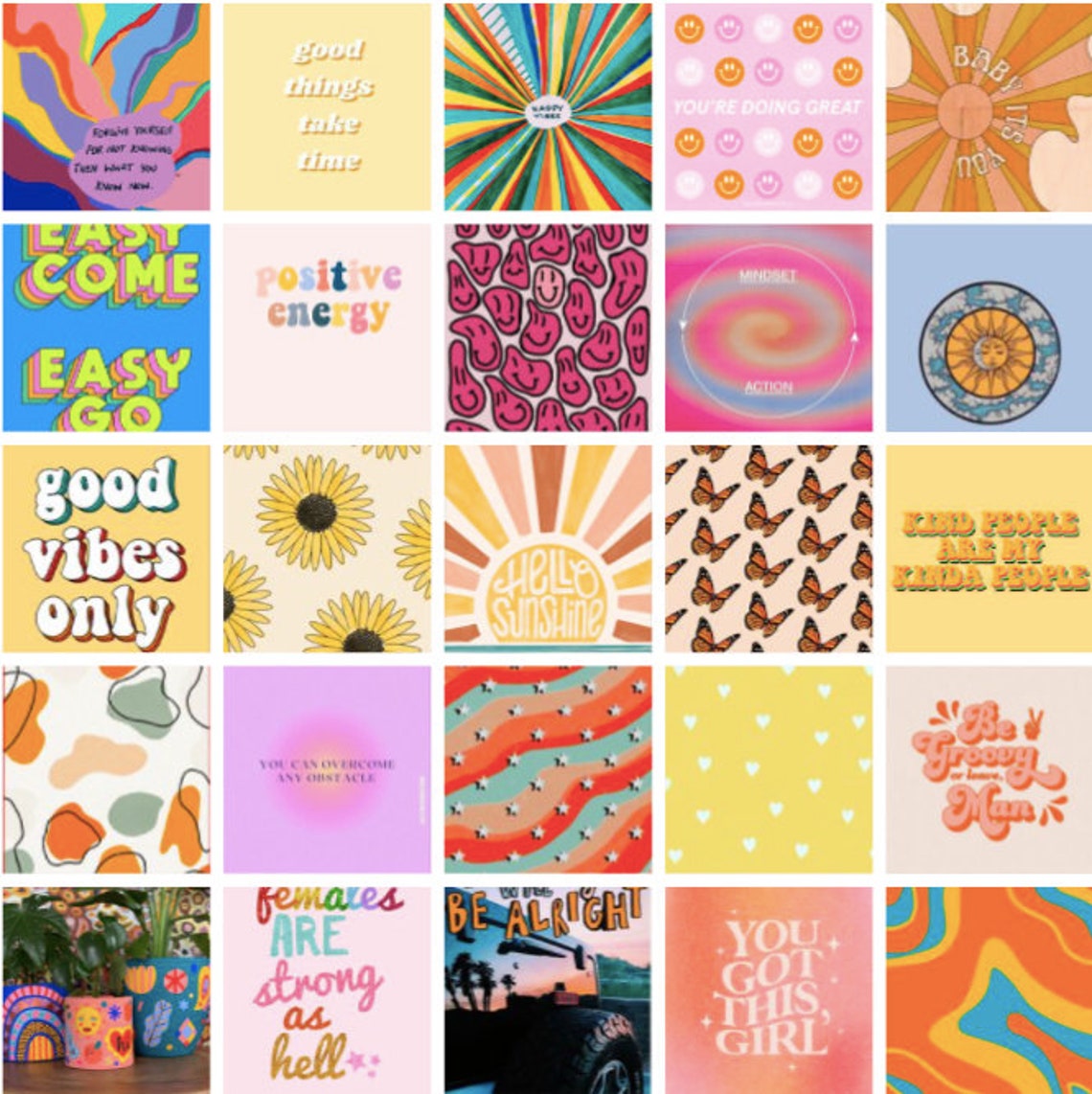Good Vibes Positive Aesthetic Wall Collage Kit 50 PCS Instant Download ...