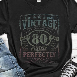 80th Birthday Vintage T-Shirt For Him, 1945 Men&#39;s Shirt, 80th Birthday Tee, 80th Birthday Gift For Men, 80 Year Old Gifts From Wife