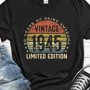 80th Birthday T-Shirt For Men, Vintage 1945 Shirt For Him, 80th Birthday Gifts, 80th Birthday Men&#39;s Tee, 80 Year Old Gift From Wife