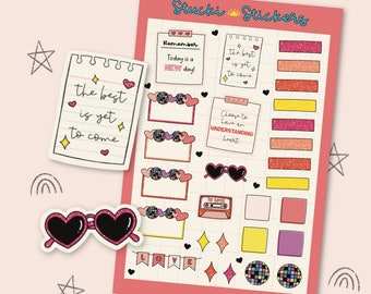 FEBRUARY PLANNER sticker sheet | valentine's day | February | pink | sparkles | glitter | bullet journal | disco |craft | scrapbook | disco