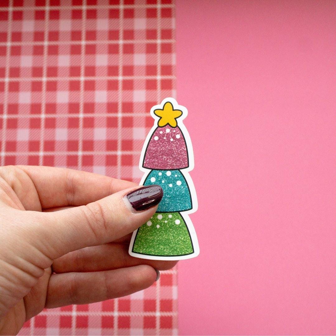 GUMDROP TREE Die Cut Sticker Christmas Candy Glitter Pink Green Blue ...