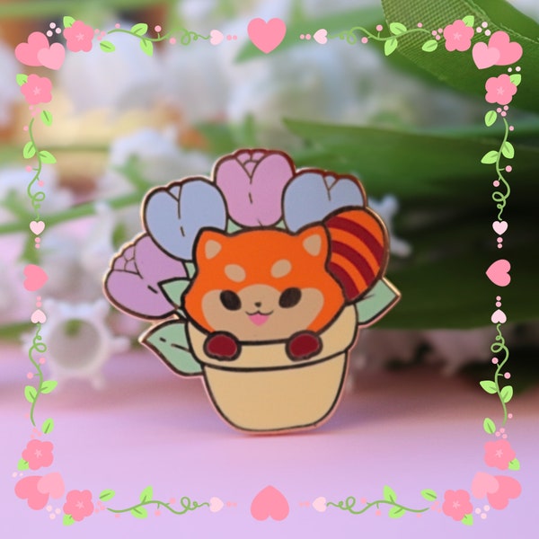 Red Panda Tulip Planter Enamel Pin