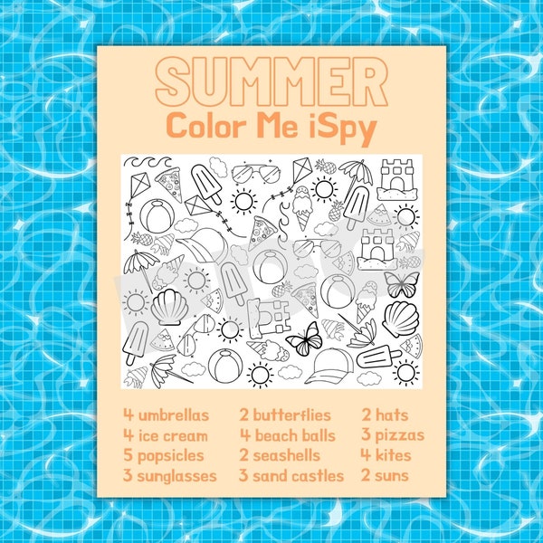 Kids Summer I Spy Game | Printable | Game | Activity | Car | Vacation | Road Trip | Family | Color Me | At Home | iSpy | Children | Fun