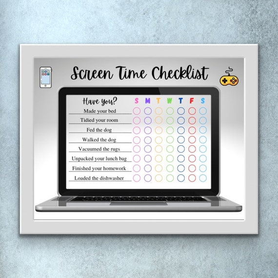 EDITABLE Screen Time Checklist | Etsy