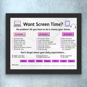 EDITABLE | Screen Time | Chores | Routine | Checklist | Kids | Teens | Child | Print | Digital Download | Electronics | Responsibility