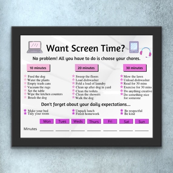 EDITABLE Screen Time Chores Routine Checklist Kids - Etsy