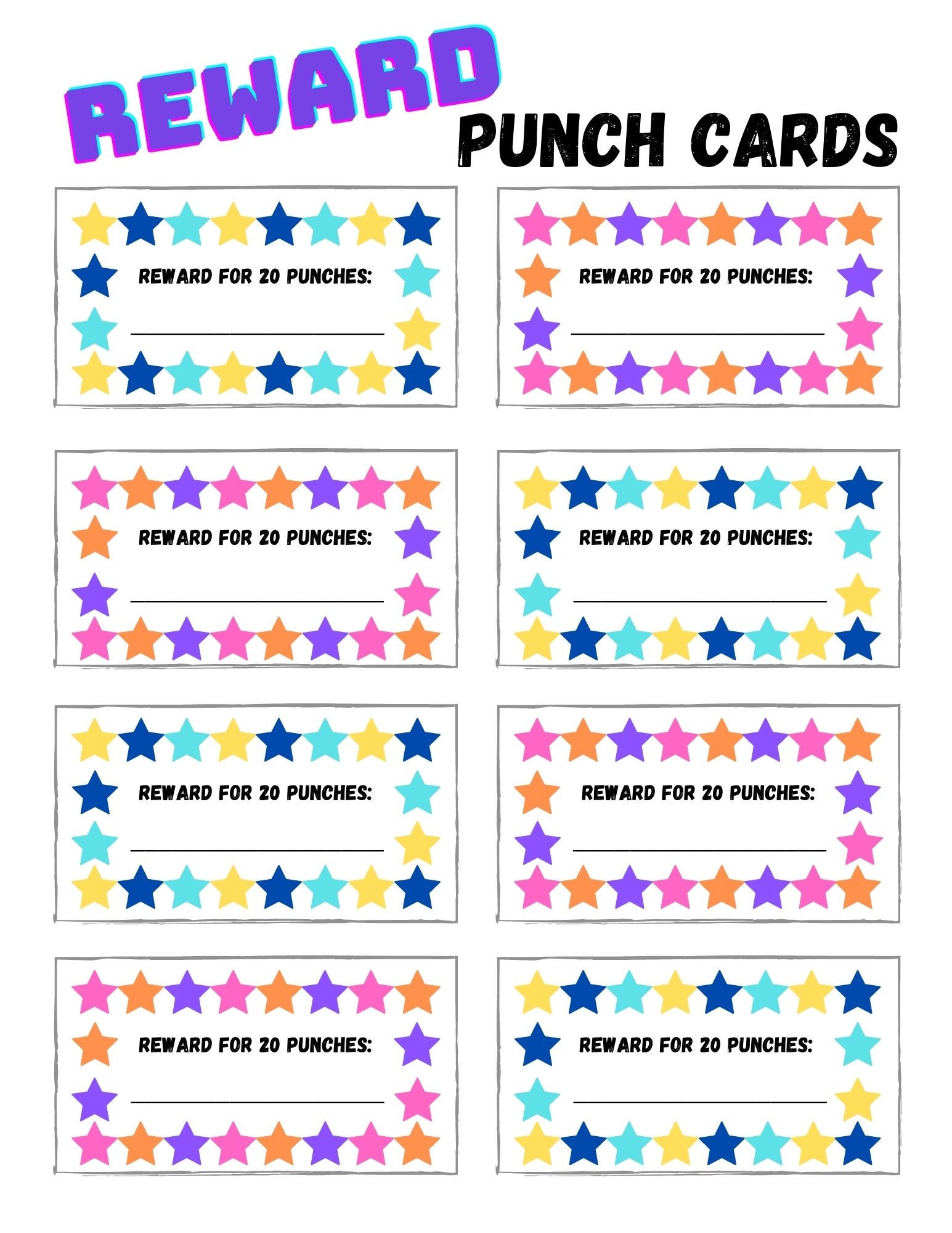 Reward Punch Cards Etsy