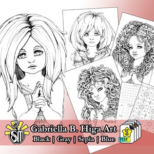 Girls Color Practice 01 • Sprite Might Art by Gabriella B. Higa • Premium Hand-Drawn Adult Coloring Pages • INSTANT Download PDF