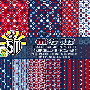 4th of July Pixel Digital Paper Set • Sprite Might Art by Gabriella B. Higa • INSTANT Download PDF