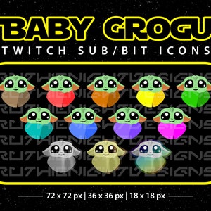 Twitch Sub, Bit, Cheer Badges - Star Wars, Grogu, Baby Yoda, Mandalorian - Gráficos descargables en streaming