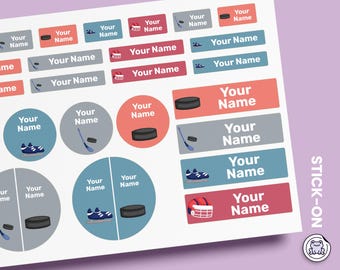 64 or 96pcs Waterproof Custom Name Labels - Personalized Name Stickers for School & Daycare | Hockey