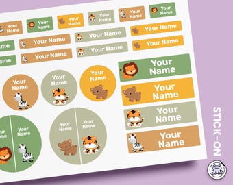 64 or 96pcs Waterproof Custom Name Labels - Personalized Name Stickers for School & Daycare | Jungle Animal