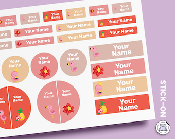 64 or 96pcs Waterproof Custom Name Labels - Personalized Name Stickers for School & Daycare | Flamingo