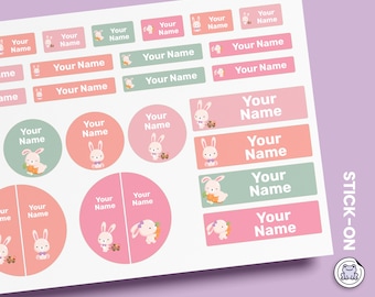 64 or 96pcs Waterproof Custom Name Labels - Personalized Name Stickers for School & Daycare | Bunny