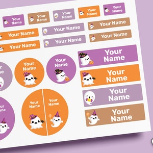 Halloween Name Label Pack 64 ~ 96 Stück, wasserfestes Etikett Kind, Etikett Schule Lieferung, personalisiertes Etikett Kind, Namensetikett wasserdicht, Namensetikett Kindergarten