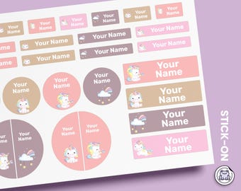 64 or 96pcs Waterproof Custom Name Labels - Personalized Name Stickers for School & Daycare | Unicorn