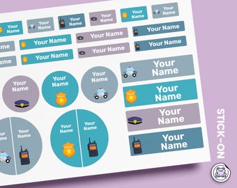 64 or 96pcs Waterproof Custom Name Labels - Personalized Name Stickers for School & Daycare | Police