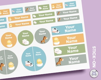 64 or 96pcs Waterproof Custom Name Labels - Personalized Name Stickers for School & Daycare | Farm Animal