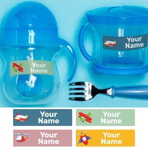 32 grandes étiquettes personnalisées Avion,Étiquettes imperméables,Étiquettes pour garderie,Étiquettes pour l'école,Autocollants avec nom,Étiquettes pour bouteilles,Étiquettes de camp,Étiquettes personnalisées