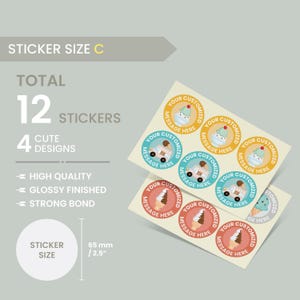 Ice Cream Stickers,Birthday Party Stickers,Party Favor labels,Custom Stickers,Party labels,Personalised Birthday Stickers,Baby Shower Labels Size C: 12 PCS